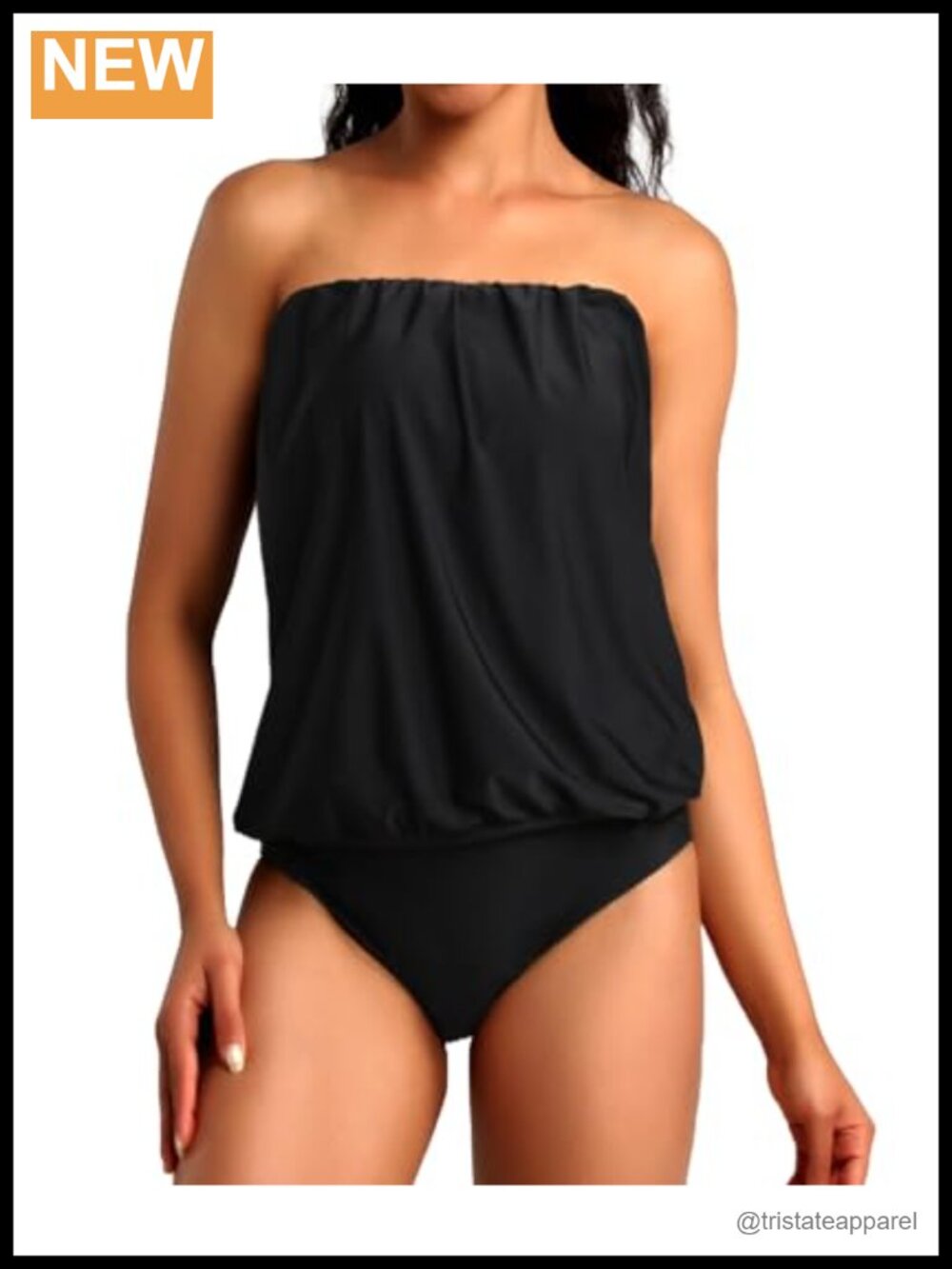 Two Piece Bandeau Tankini Swimsuit Loose Blouson Tummy Control Bathing Suit